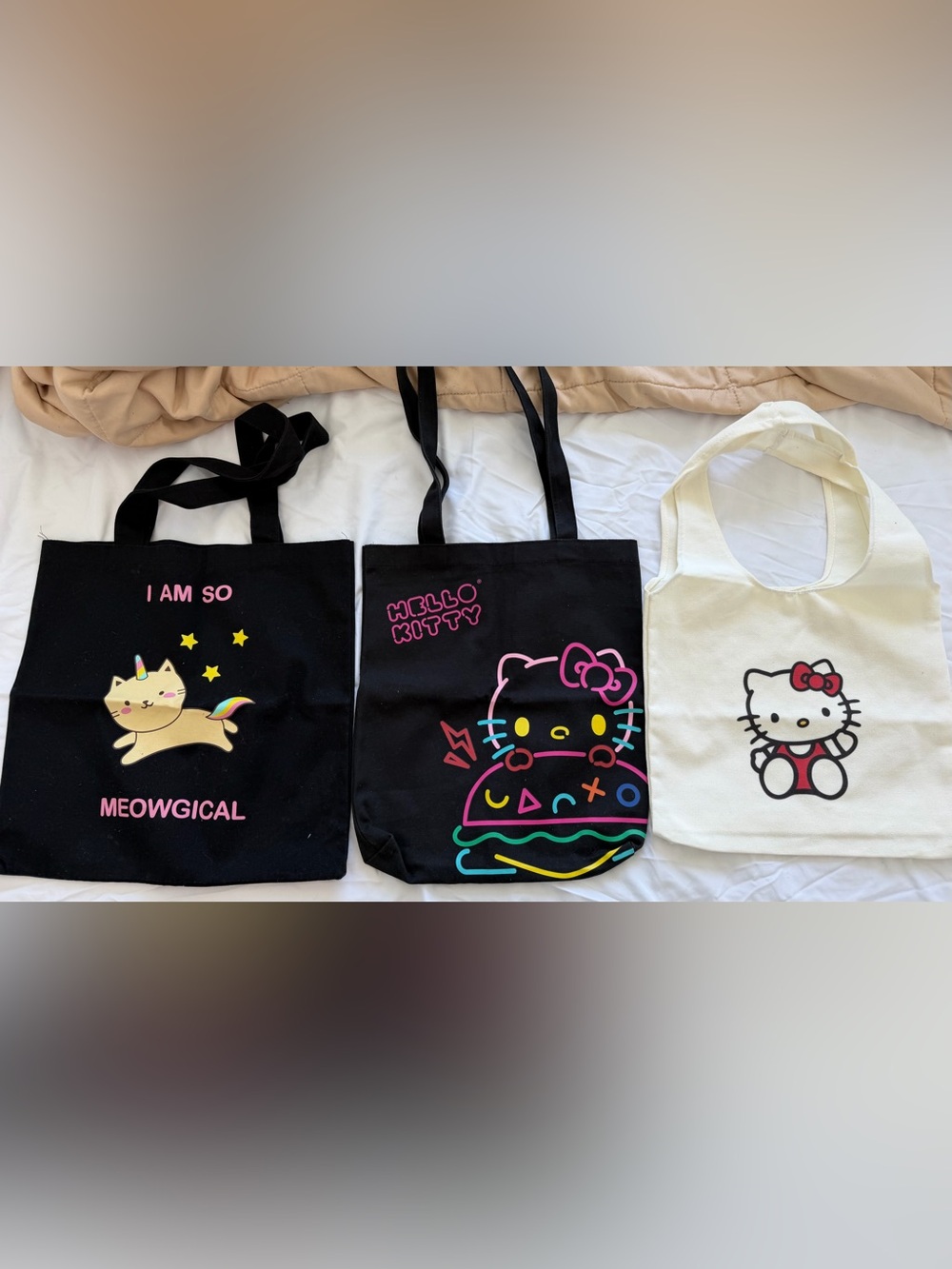 Hello Kitty Tote Bags and Caticorn meowgical tote - bundle of 3